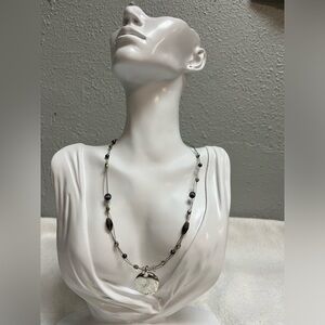 Vintage night mist triple wire necklace pearl crystal beads black gray